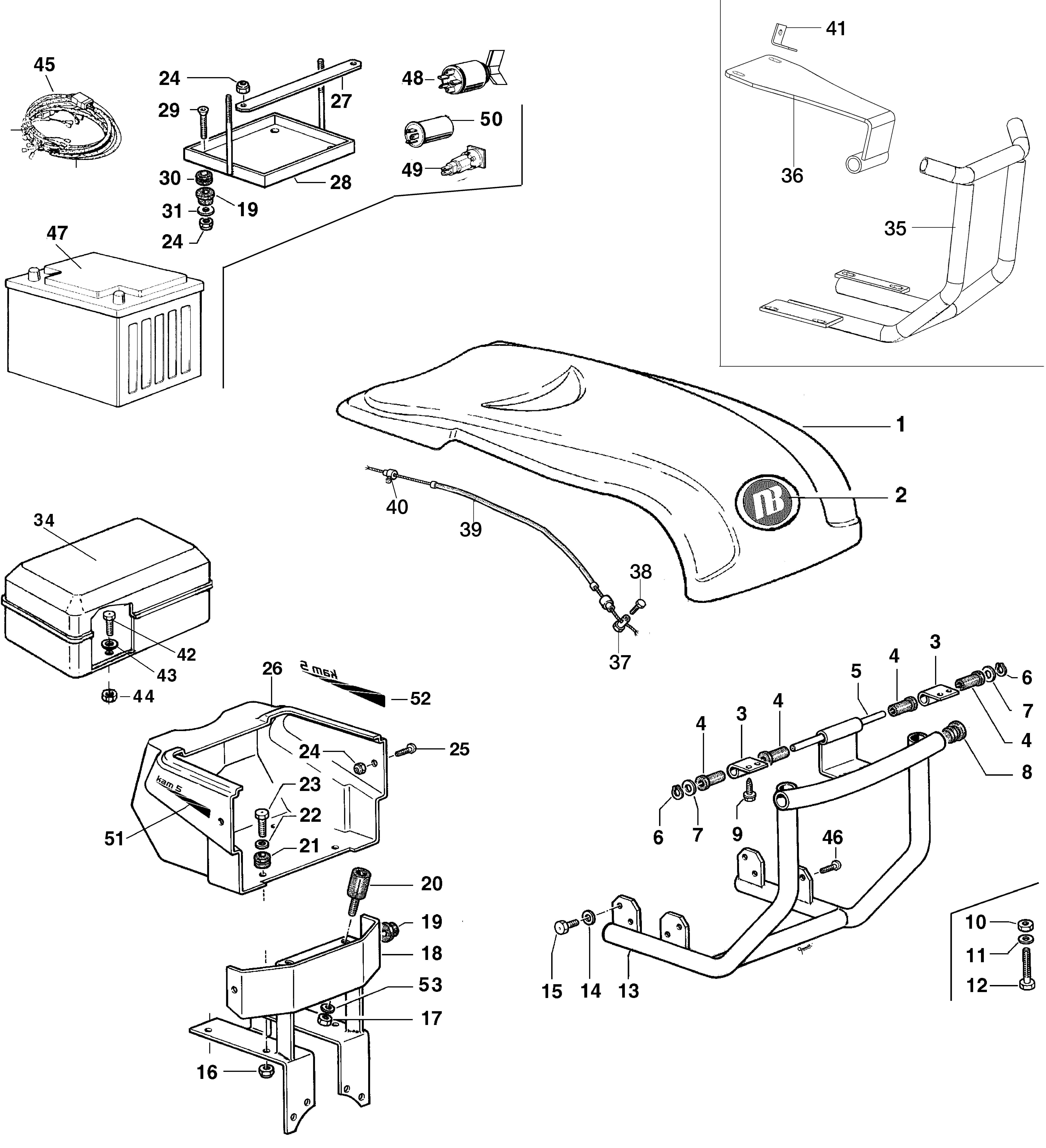 KAM 5 (EN 709) Motoculteur Dessins pièces - Injection capot KAM 5 (EN 709) Motoculteur OLEOMAC NIBBI vue éclatée Dessins pièces - Injection capot