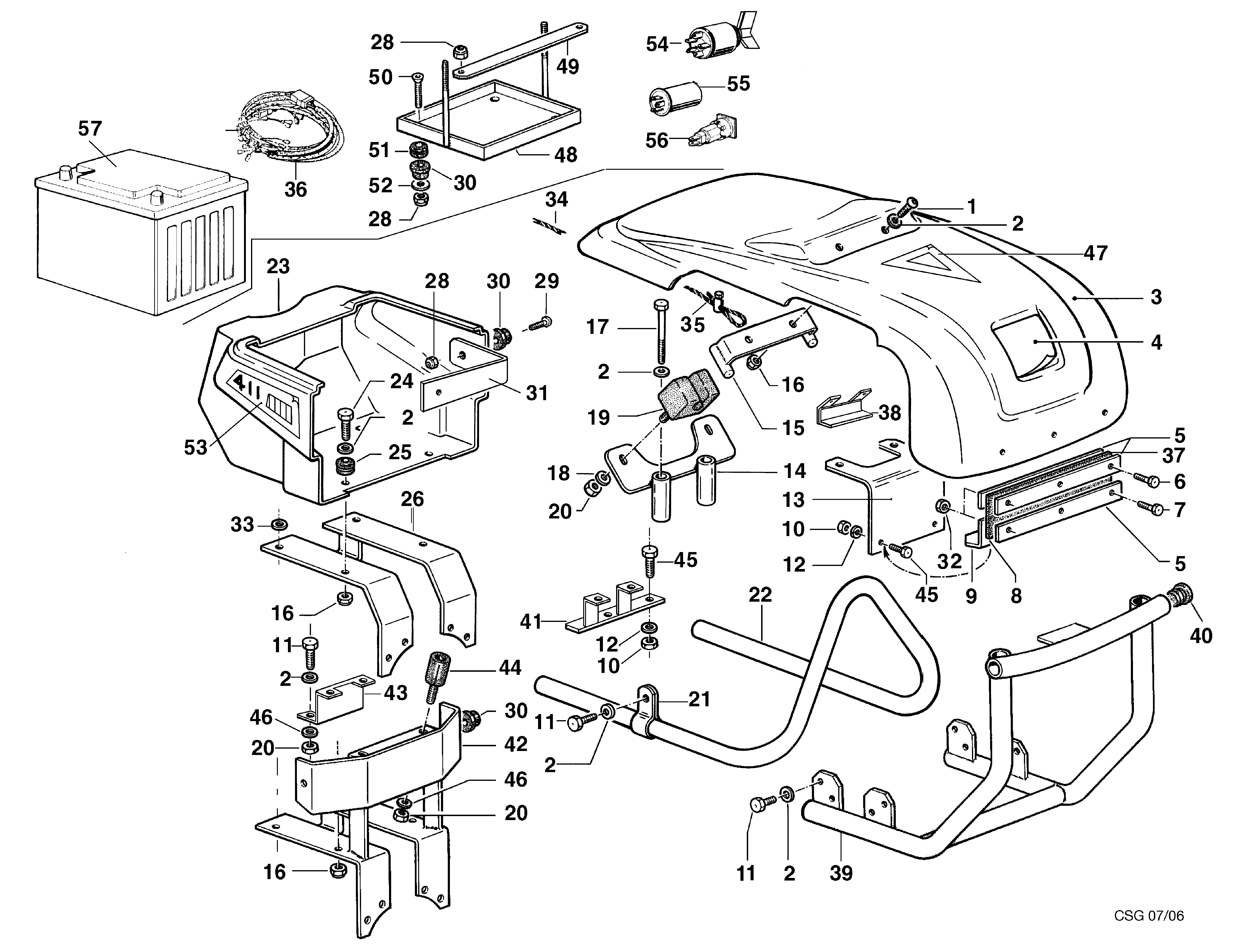 KAM 5 (jusqu'en 2009) Motoculteur Dessins pièces - Capot (Vers. 1) KAM 5 (jusqu'en 2009) Motoculteur OLEOMAC NIBBI vue éclatée Dessins pièces - Capot (Vers. 1)