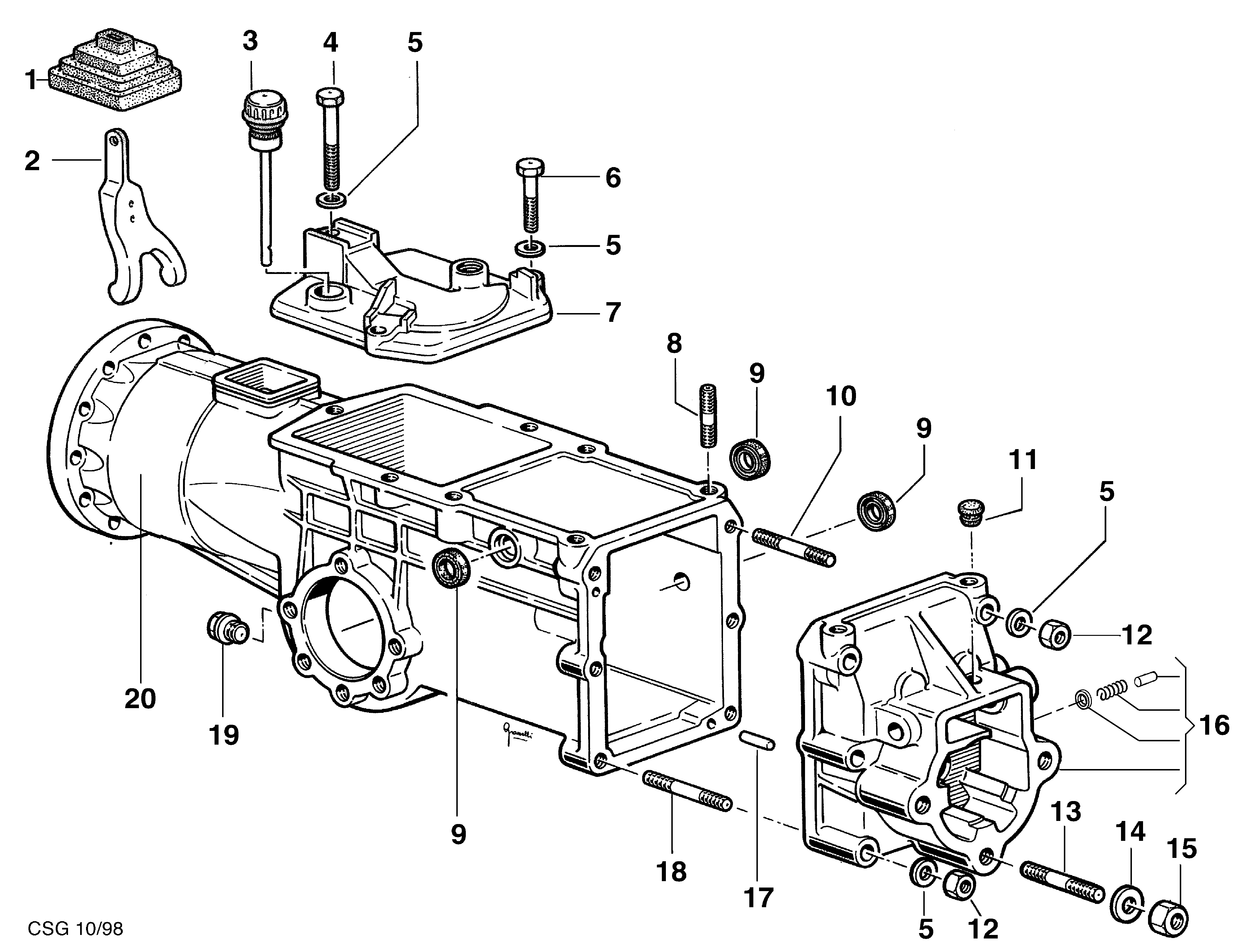 KAM 5 (jusqu'en 2009) Motoculteur Dessins pièces - Boite à vitesse KAM 5 (jusqu'en 2009) Motoculteur OLEOMAC NIBBI vue éclatée Dessins pièces - Boite à vitesse