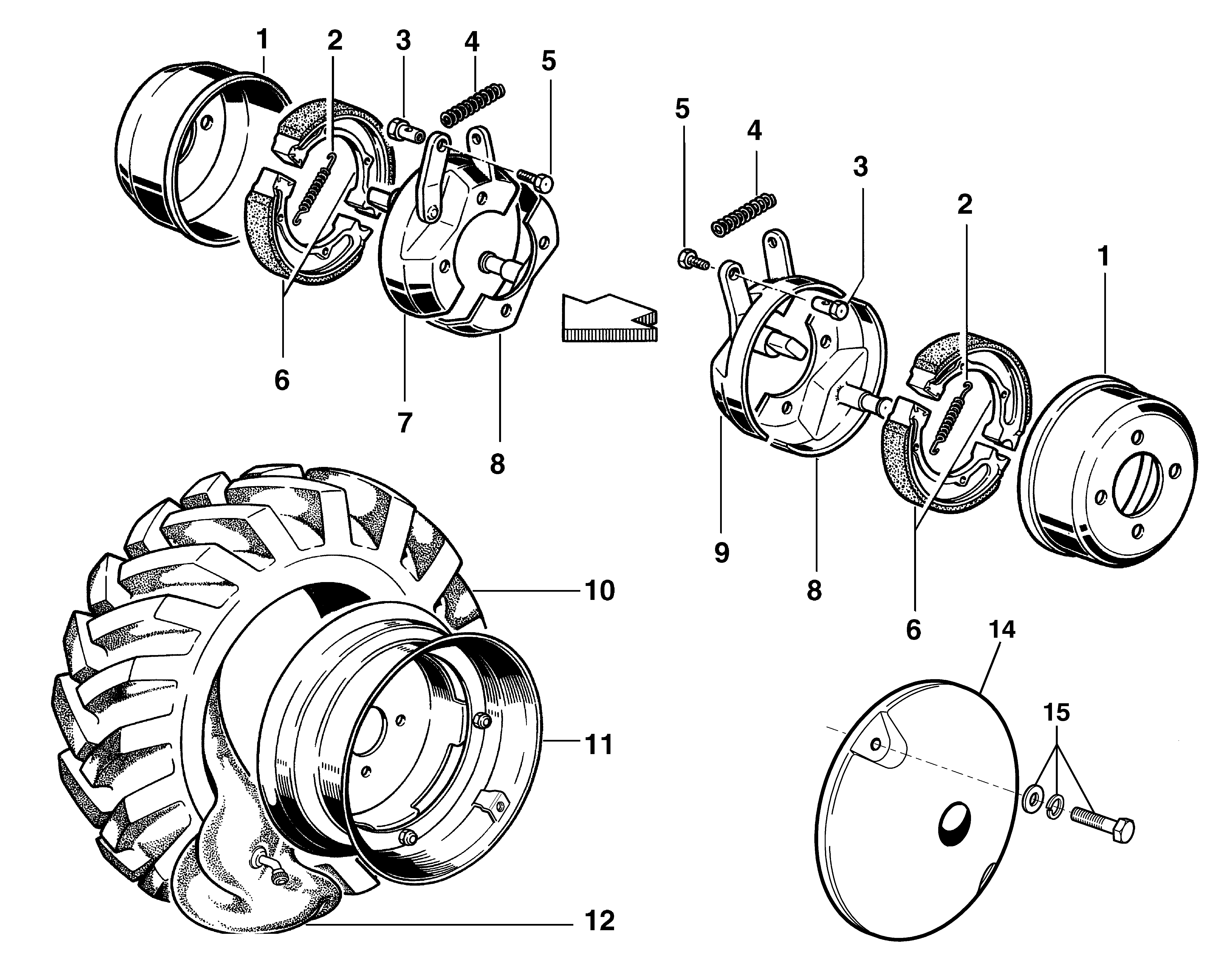 KAM 5 (jusqu'en2012) Motoculteur Dessins pièces - Frein et roues KAM 5 (jusqu'en 2012) Motoculteur OLEOMAC NIBBI vue éclatée Dessins pièces - Frein et roues