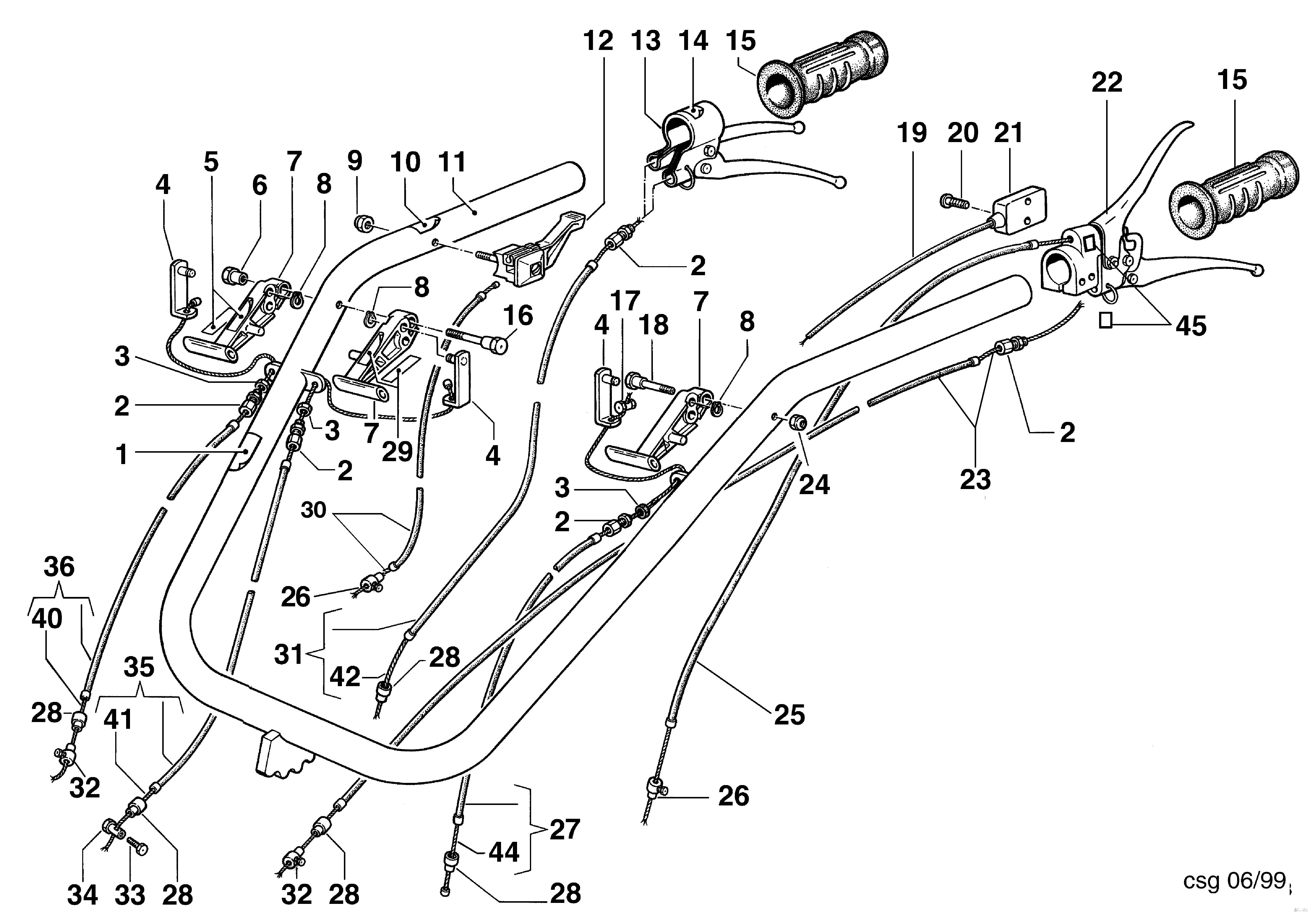 KAM 5 (jusqu'en 2012) Motoculteur Dessins pièces - Mancheron et commandes KAM 5 (jusqu'en 2012) Motoculteur OLEOMAC NIBBI vue éclatée Dessins pièces - Mancheron et commandes