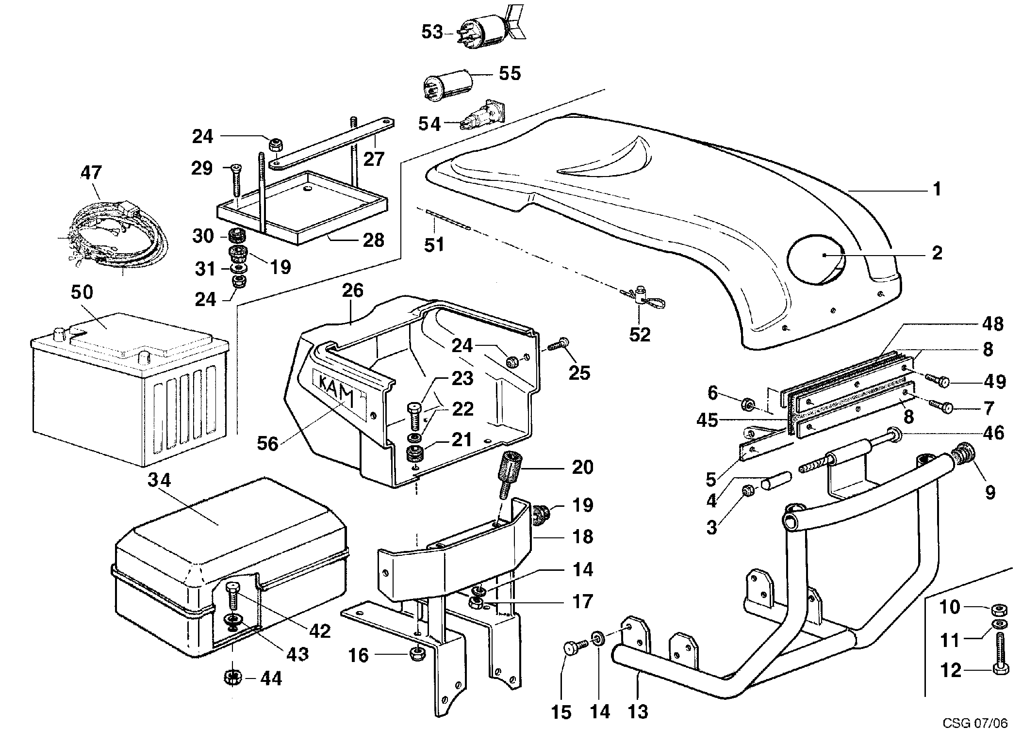 KAM 5 (jusqu'en 2009) Motoculteur Dessins pièces - Injection capot KAM 5 (jusqu'en 2009) Motoculteur OLEOMAC NIBBI vue éclatée Dessins pièces - Injection capot
