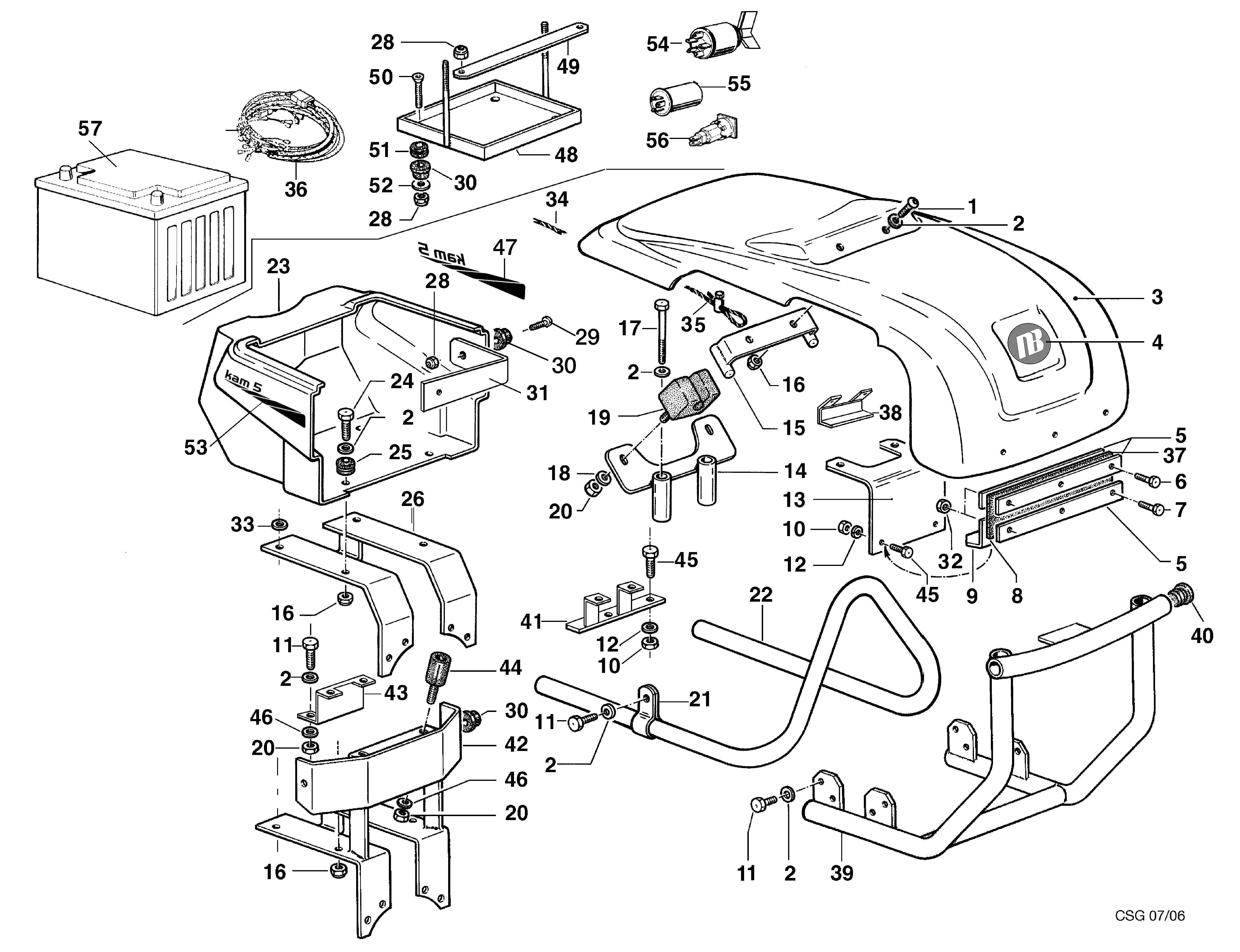 KAM 5 (jusqu'en 2012) Motoculteur Dessins pièces - Coffre KAM 5 (jusqu'en 2012) Motoculteur OLEOMAC NIBBI vue éclatée Dessins pièces - Coffre