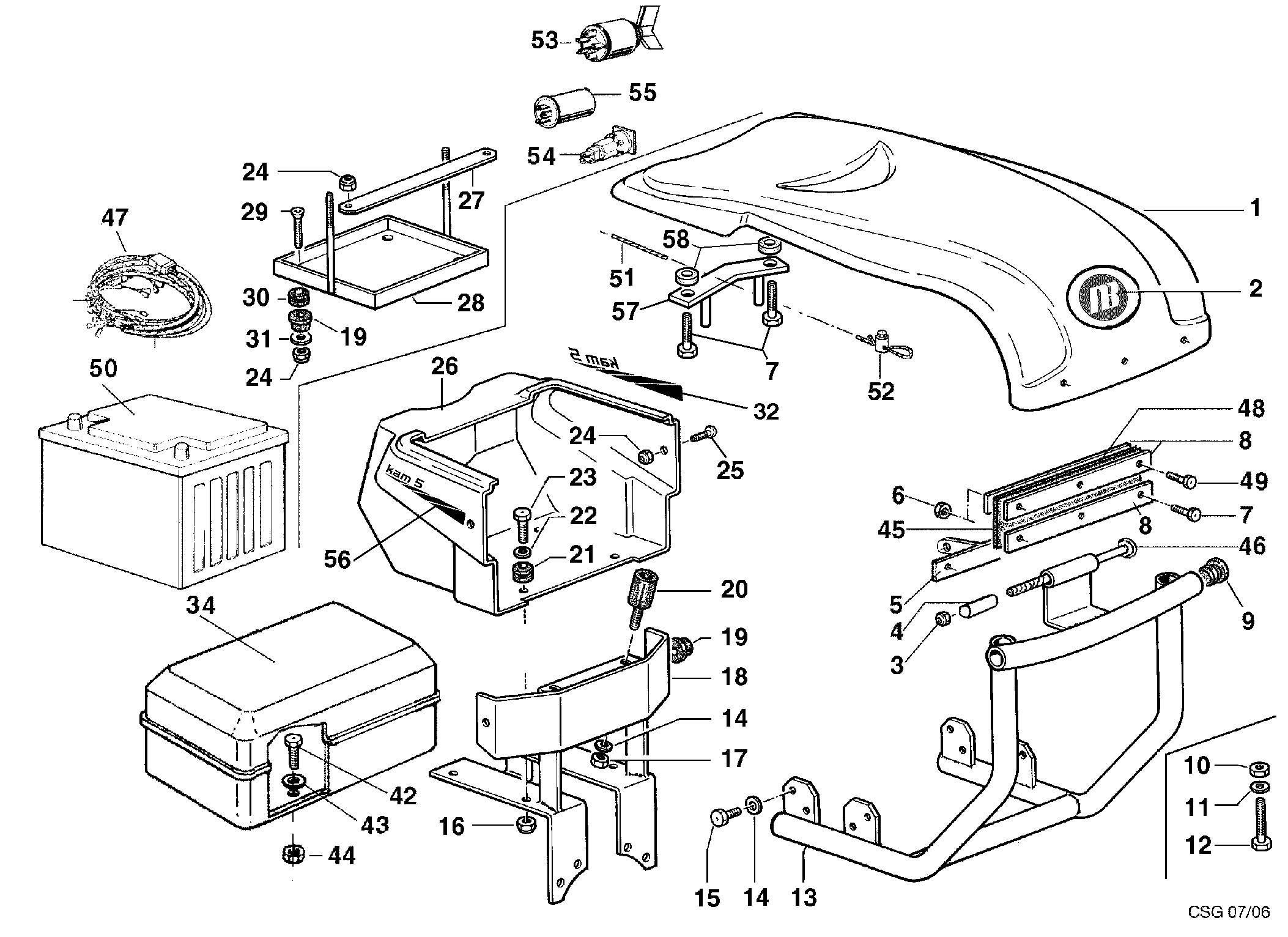 KAM 5 (jusqu'en 2012) Motoculteur Dessins pièces - Injection capot KAM 5 (jusqu'en 2012) Motoculteur OLEOMAC NIBBI vue éclatée Dessins pièces - Injection capot