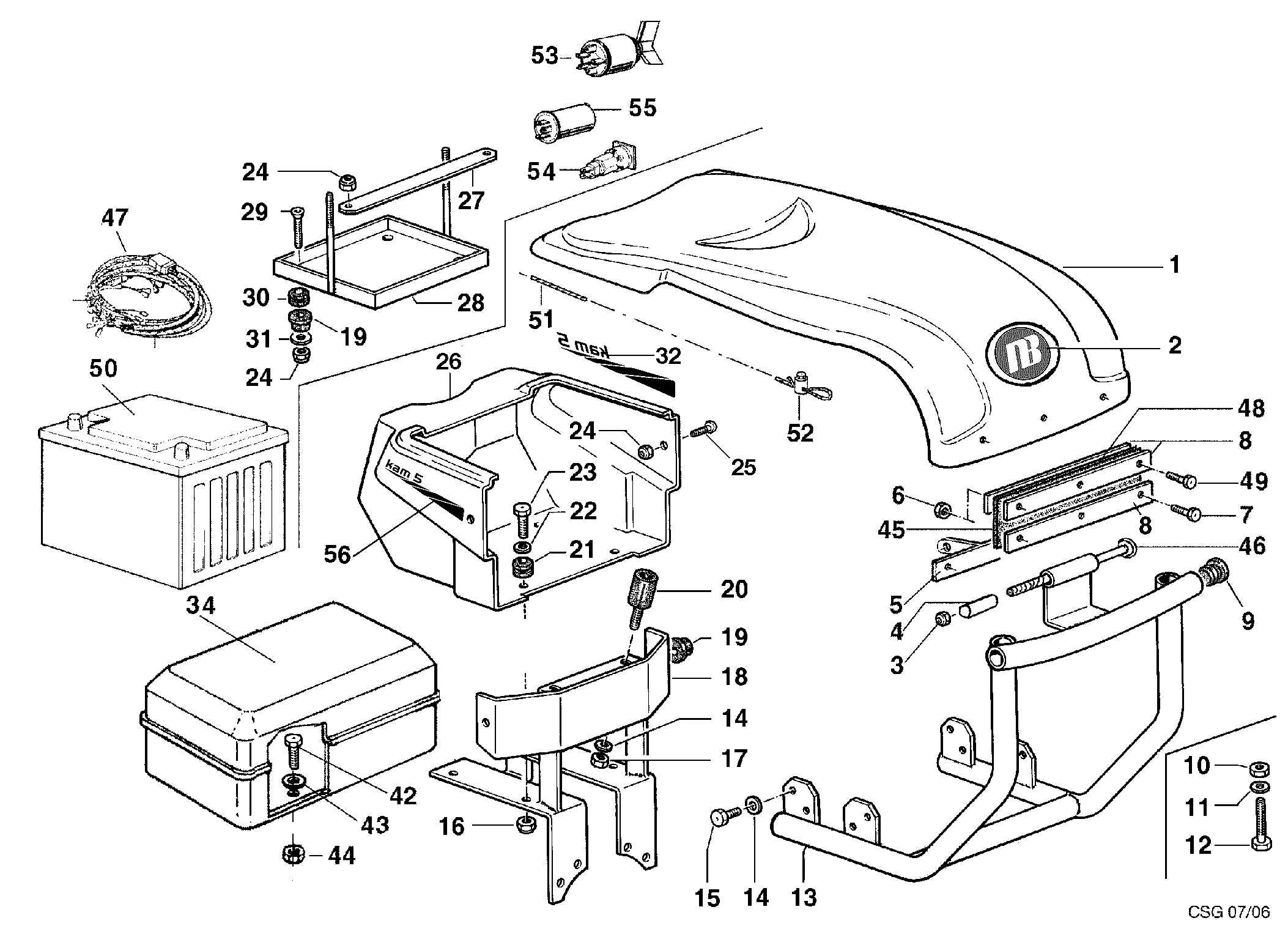 KAM 5 (jusqu'en 2012) Motoculteur Dessins pièces - Injection capot KAM 5 (jusqu'en 2012) Motoculteur OLEOMAC NIBBI vue éclatée Dessins pièces - Injection capot