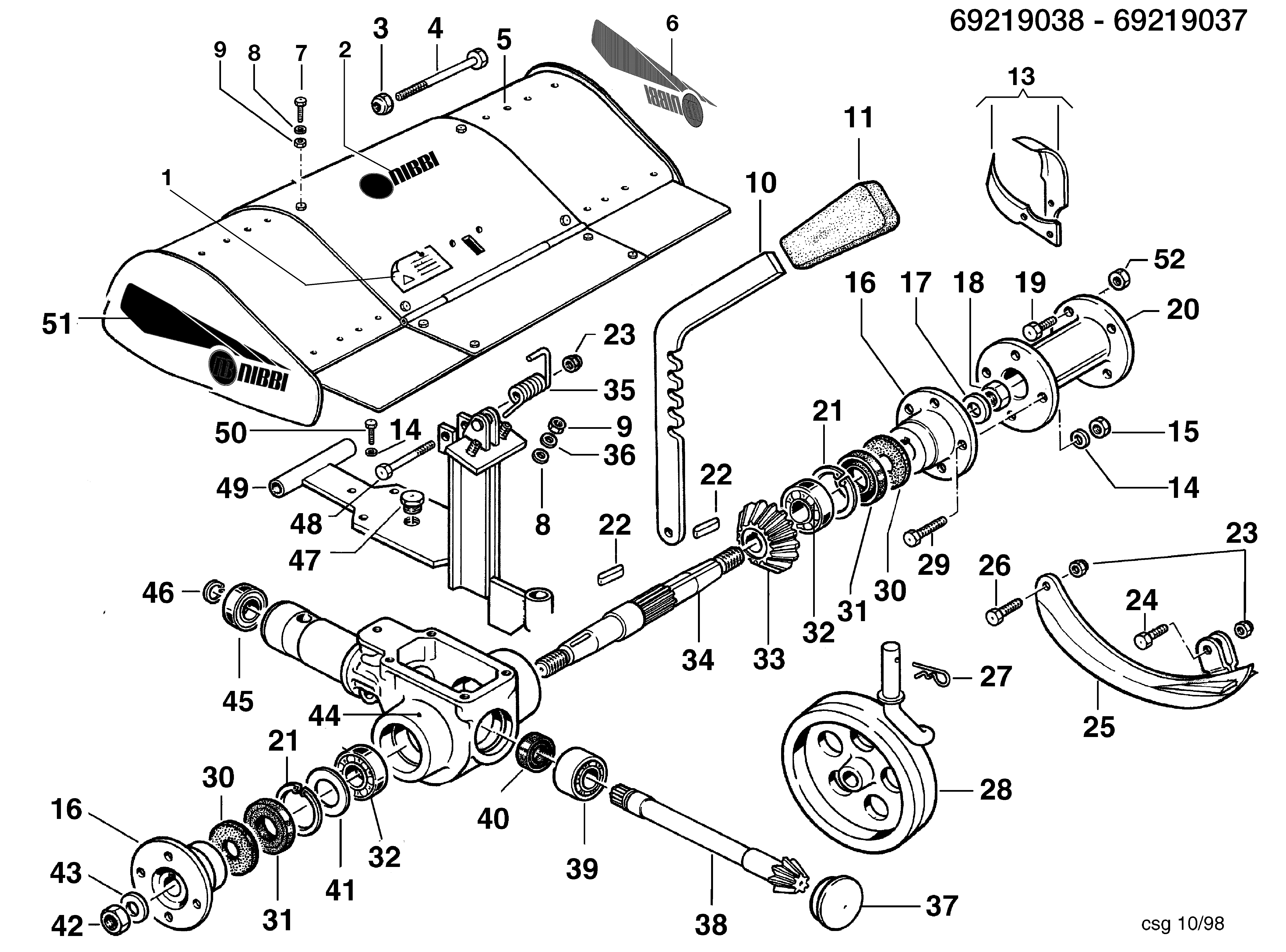 KAM 5 (jusqu'en 2012) Motoculteur Dessins pièces - Fraise avec quickfit 69219038/69219037 KAM 5 (jusqu'en 2012) Motoculteur OLEOMAC NIBBI vue éclatée Dessins pièces - Fraise avec quickfit 69219038/69219037